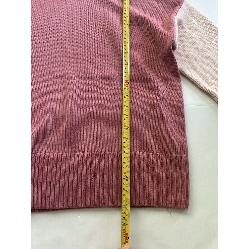 Garnet Hill Colorblock Turtleneck Sweater Merino Wool Organic Cotton Pink - Picture 7 of 7